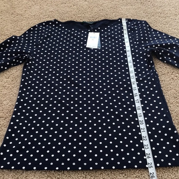 NWT! LAUREN Ralph Lauren Size XL navy polka dot top - Picture 6 of 7